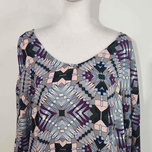 Ashley Stewart Retro Print Dolman Sleeve Poncho Style Blouse Size XL 14-16 - Picture 2 of 11
